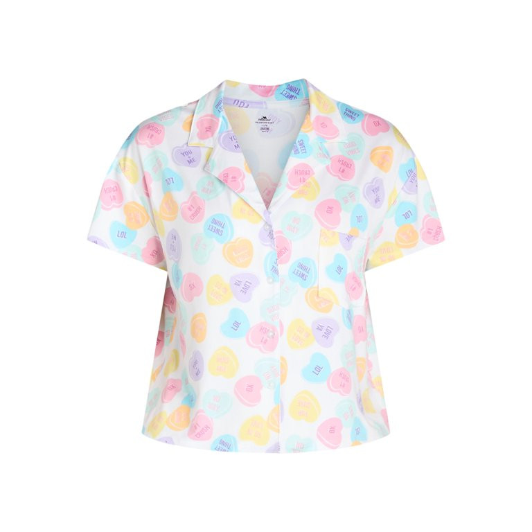 Women’s Valentine’s Day Print Shorty Notch Collar Pajama Set from Way to Celebrate, 2-Piece, ... | Walmart (US)
