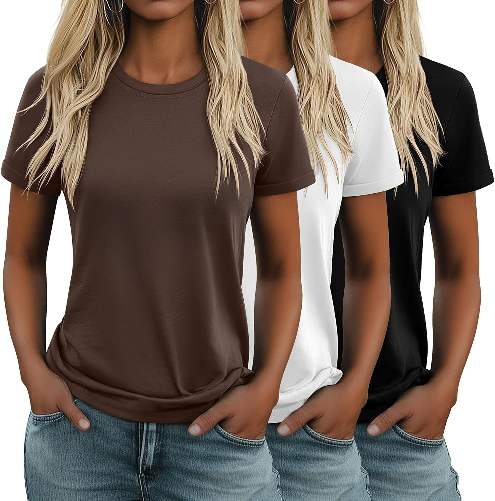 Huukeay 3 Pack Cotton Women's Short Sleeve T Shirts | Amazon (US)