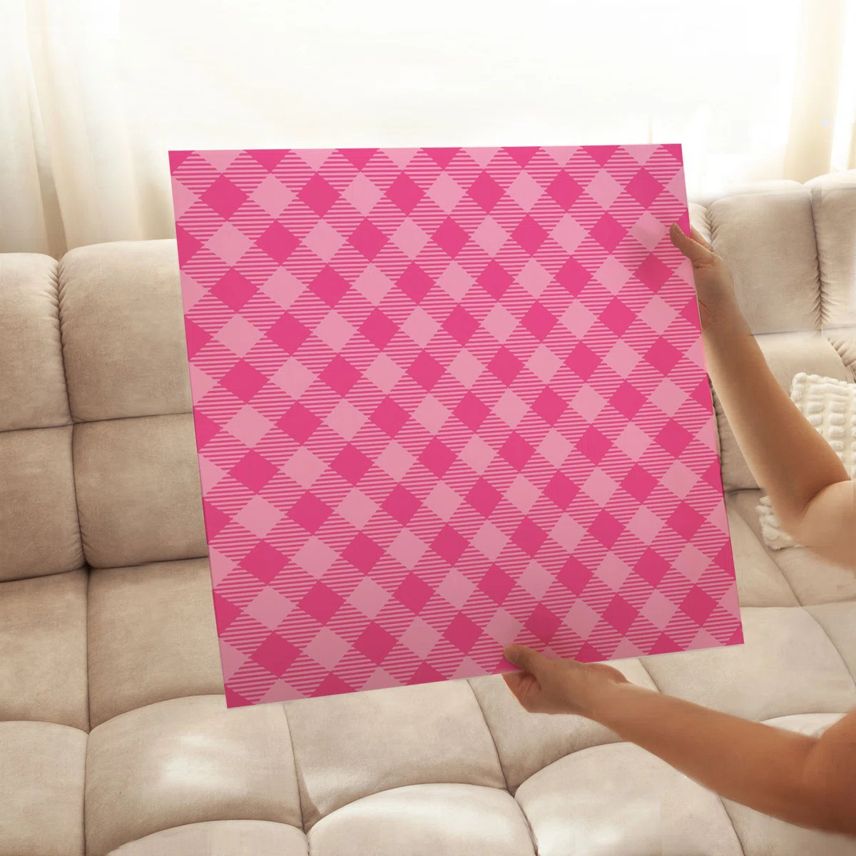 Abstract Hot Pink Plaid Pattern II Modern Unframed Art Print | Wayfair North America