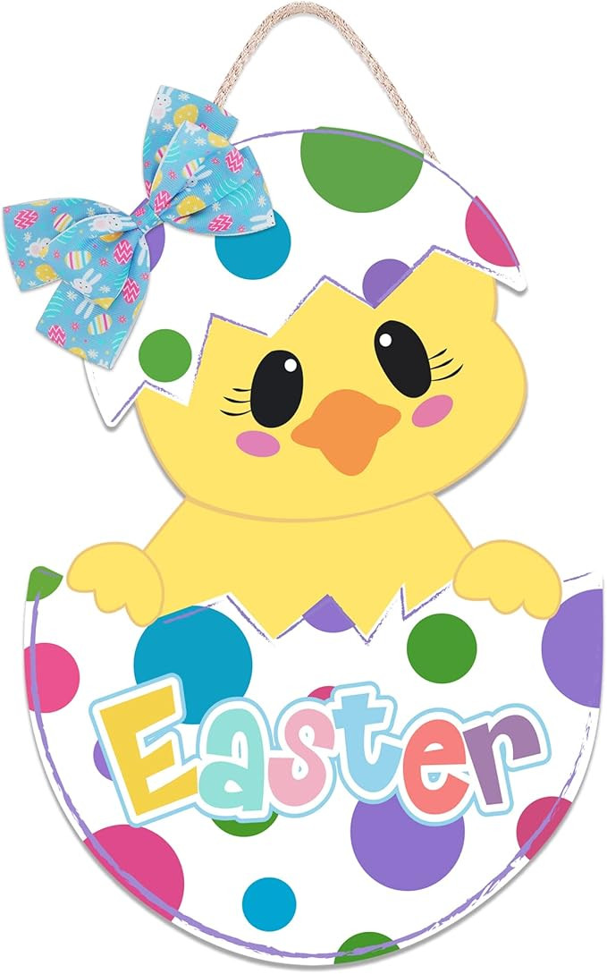 ROCWOHO Easter Door Decorations Happy Easter Wooden Door Hanger Chicks in Eggs Hanging Door Wall ... | Amazon (US)