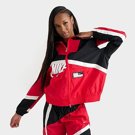 Nike Women's Sportswear Street Woven Jacket in University Red/Black Size: Large | Finish Line (US)