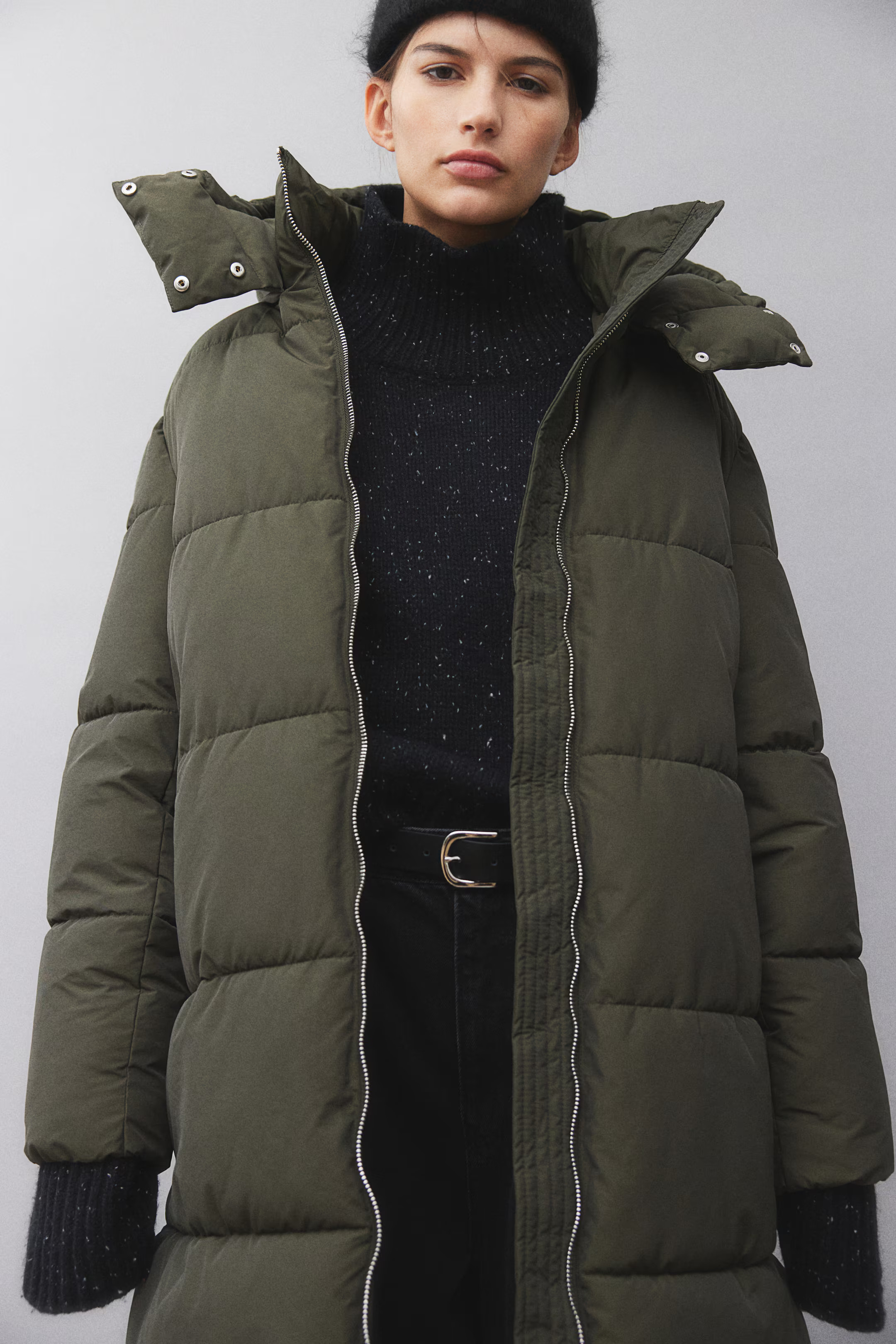 Water-repellent puffer coat - Dark khaki green - Ladies | H&M GB | H&M (UK, MY, IN, SG, PH, TW, HK)