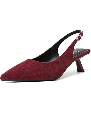 Mostrin Kitten Heels for Women Pointed Toe Pumps Patent Leather Low Heel Slingback Heels with Buc... | Amazon (US)