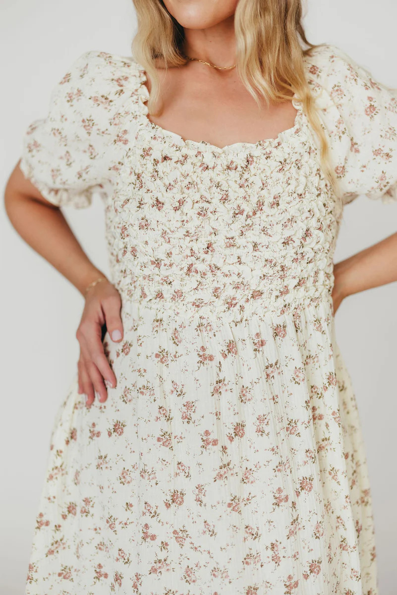 Emilia 100% Cotton Smocked Maxi Dress in Ivory/Mauve Floral - Bump Fri | Worth Collective