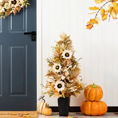 36"H Fall Neutral Sunflower, Pumpkin And Leaf Porch Tree | Wayfair North America