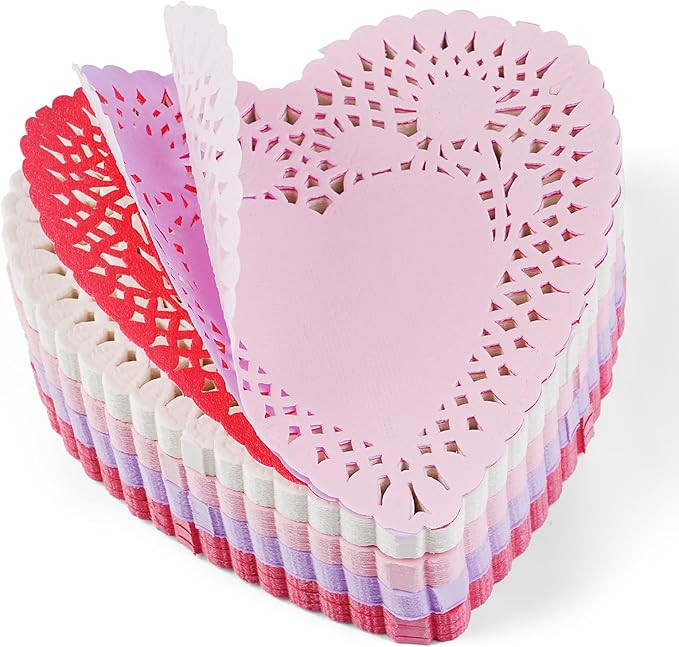 400 PCS Heart Paper Doilies, 4 Inch Valentine's Day Lace Doilies for Dessert Trays, Disposable Fo... | Amazon (US)