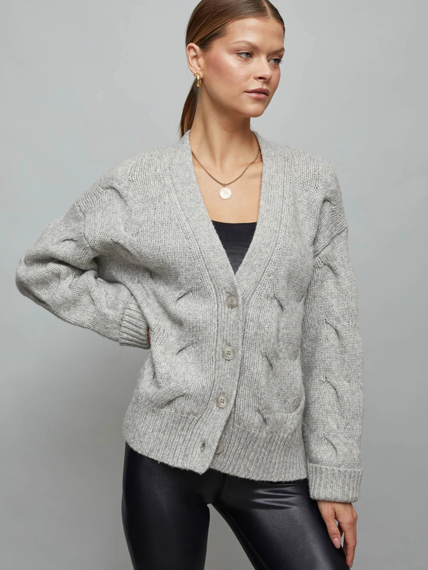 Chunky Button-Front Cardigan - Heather Grey | Carbon38