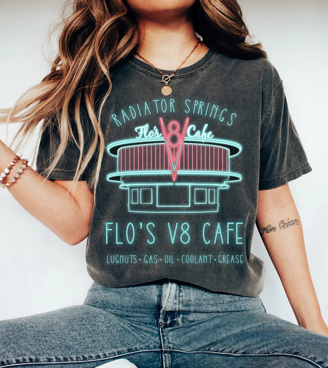 Disney Pixar Cars Flo's V8 Cafe Poster Graphic T-shirt, Disney Cars Shirt, Magic Kingdom Shirt, D... | Etsy (US)