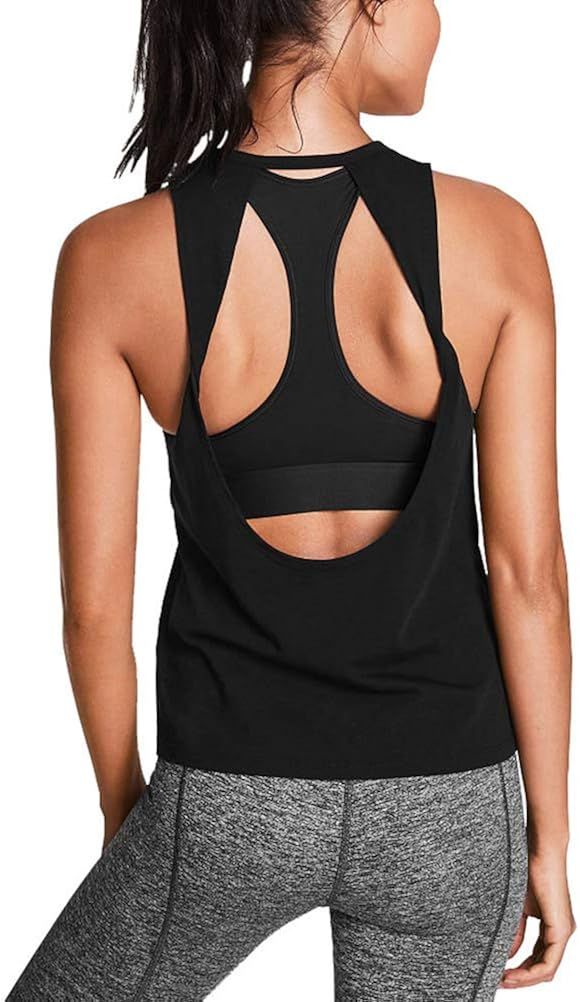 Mippo Workout Tops for Women Yoga Shirts Open Back Tank Tops Athletic Tops Gym Workout Clothes | Amazon (US)