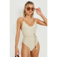 Womens Wooden Bead Tie Bathing Suit - Beige - 2 | boohoo (US & Canada)