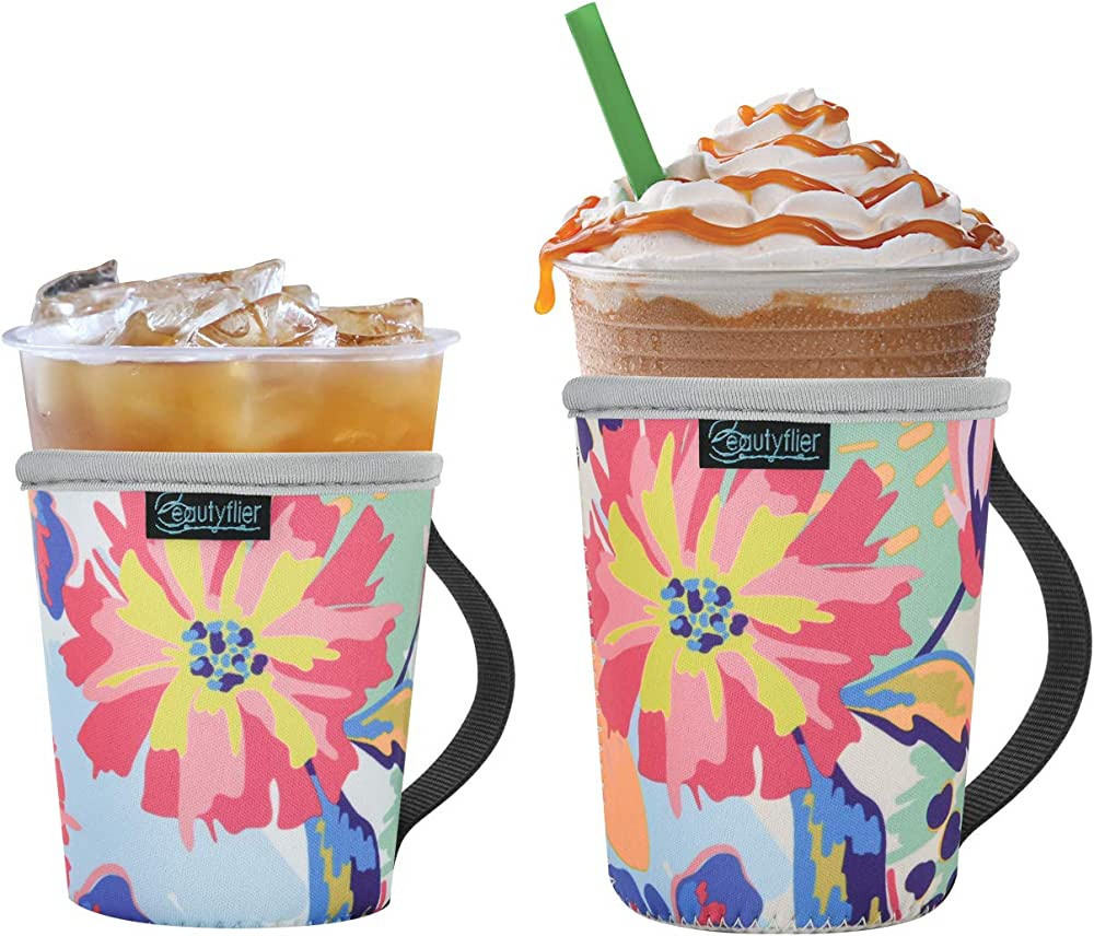 Beautyflier Pack of 2 Reusable Iced Coffee Cup Insulator Sleeve with Handle for Cold Beverages, 1... | Amazon (US)