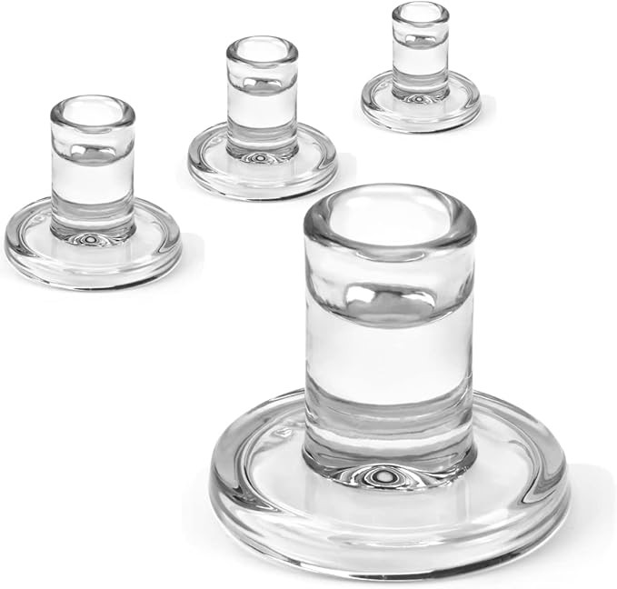 4pcs Taper Candle Holders, Glass Crystal Candlestick Holders Bulk, Clear Candle Holders for Dinin... | Amazon (US)