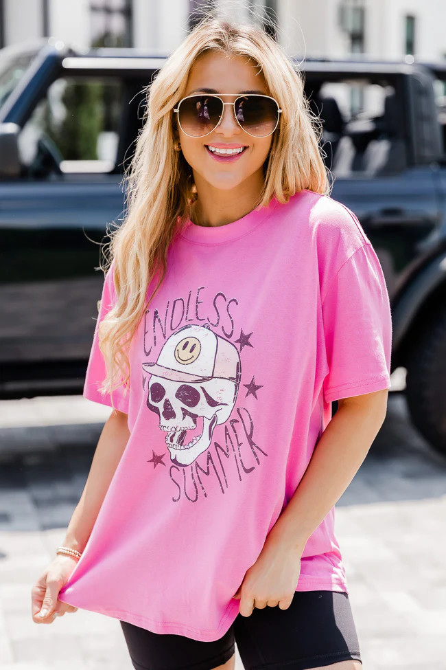 Endless Summer Bubblegum Pink Oversized Graphic Tee | Pink Lily