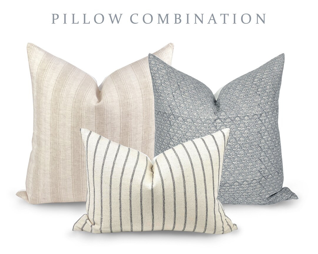 PILLOW COMBO | Light Neutrals, Cream Beige Pillow, Light Blue Pillow, Striped Pillow, Pillow Comb... | Etsy (US)