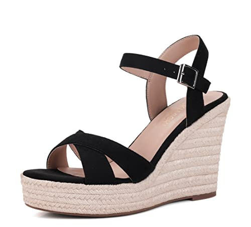 Women's Wedges Espadrilles Sandals Wedge Platform Heels Ankle Strap vicki vicki Dressy Summer Black Size 7.5 | Amazon (US)