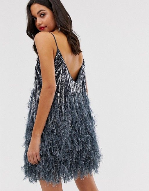 ASOS EDITION sequin cami mini dress with faux feather hem | ASOS US