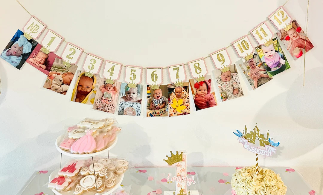 PRINCESS First Year PICTURE BANNER Milestone Photo Holder Princess First Birthday Party 1st Birth... | Etsy (US)