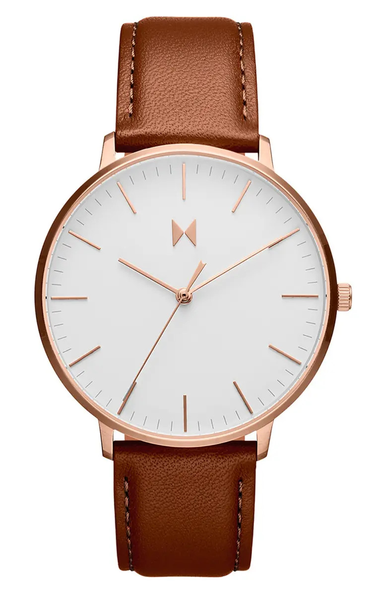 MVMT Legacy Slim Leather Strap Watch, 42mm | Nordstrom | Nordstrom