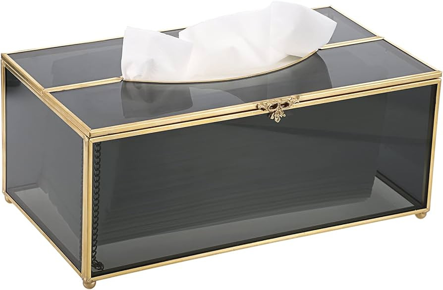 Sumnacon Rectangular Glass Tissue Box Cover - Decorative Gold Tissue Box Holder, Stylish Facial Tiss | Amazon (US)