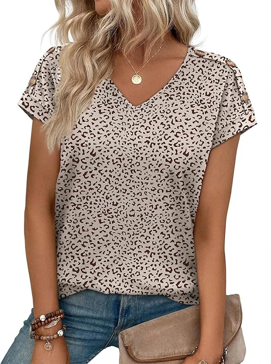 XIEERDUO Womens Summer Tops Short Sleeve Shirts with Buttons V Neck Trendy Tunic Blouses Beach Va... | Amazon (US)