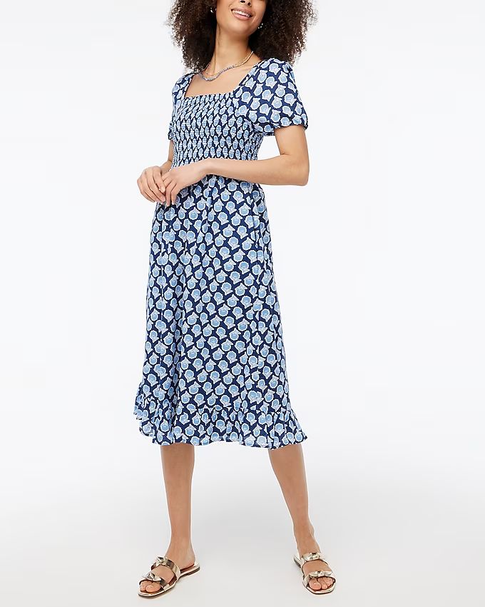 Smocked midi dress with puff sleeves | J.Crew Factory