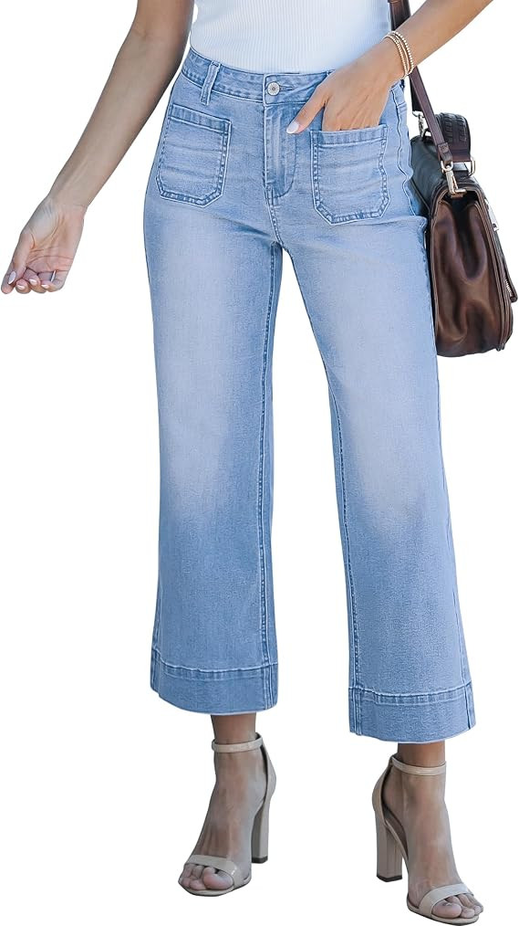 luvamia Wide Leg Jeans for Women Trendy High Waisted Crop Flare Jeans Pants | Cropped Baggy Jeans... | Amazon (US)