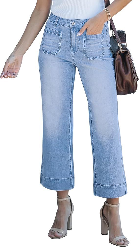 luvamia Wide Leg Jeans for Women Trendy High Waisted Flare Jeans Cropped Denim Pants Stretchy Bag... | Amazon (US)