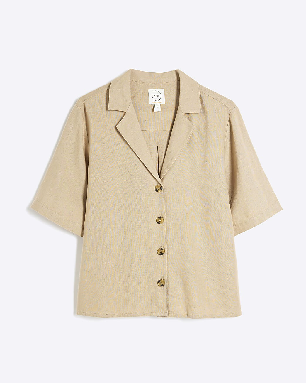 Stone Short Sleeve Boxy Linen Blend Shirt | River Island UK & IE