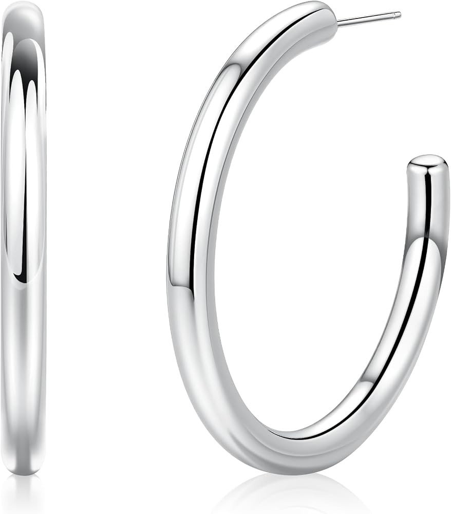 Gold Hoop Earrings for Women Trendy Stainless Steel Hypoallergenic Earrings for Sensitive Ears 4m... | Amazon (US)