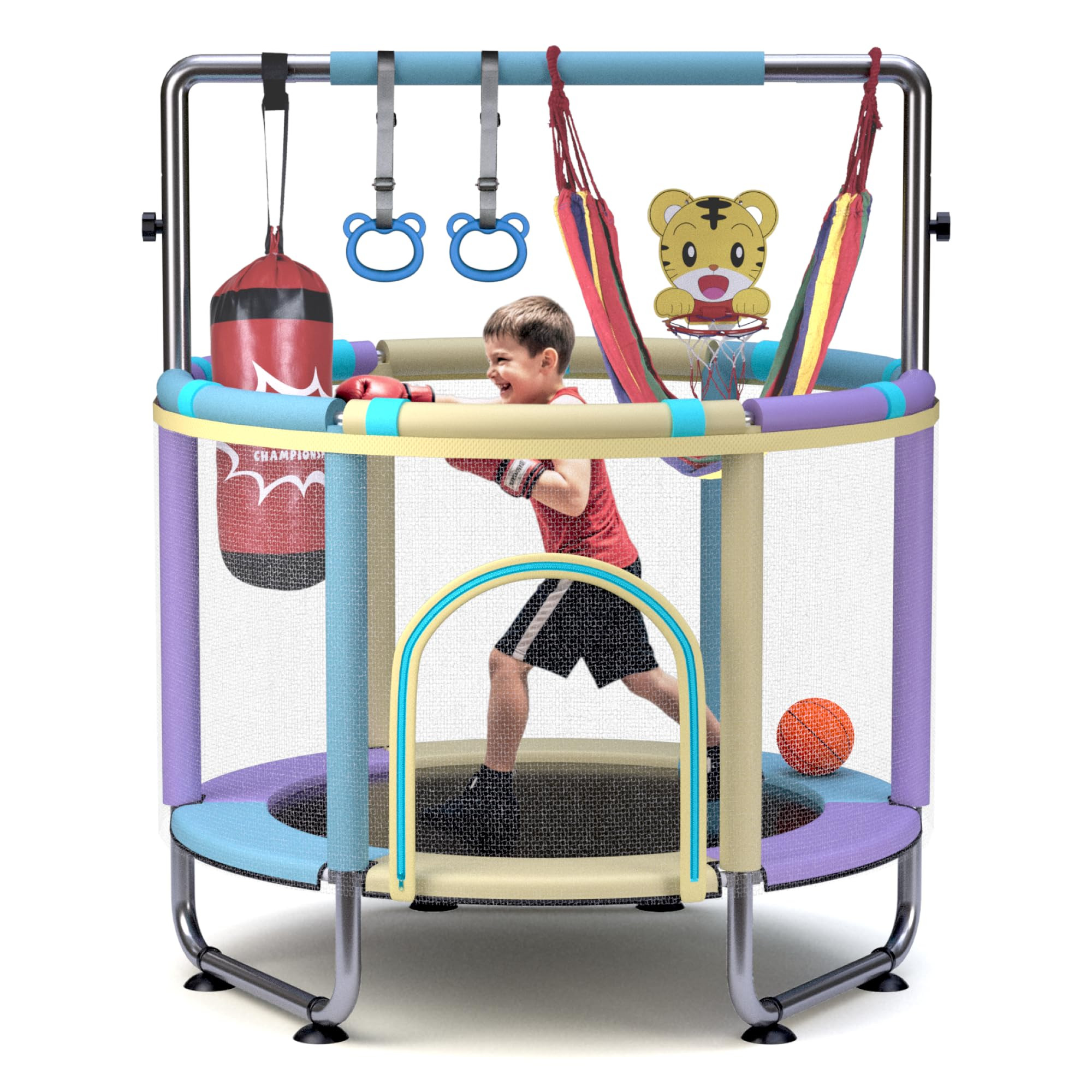 Trampoline for Kids 55inch Toddler Mini Small Trampoline Outdoor Indoor Basketball Hoop, Swing, G... | Amazon (US)