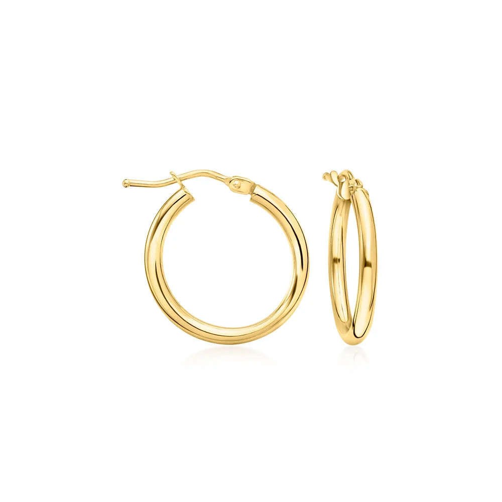 Italian 2mm 18kt Yellow Gold Hoop Earrings. 3/4" | Ross-Simons