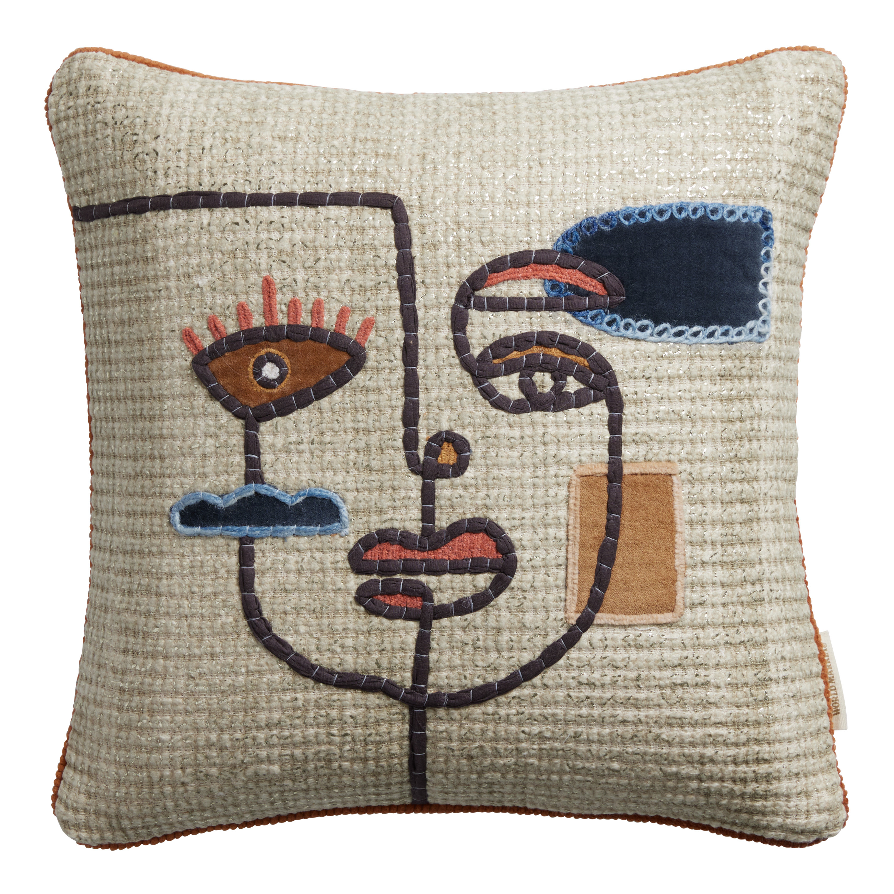 Ivory and Gold Linear Abstract Face Throw Pillow | World Market