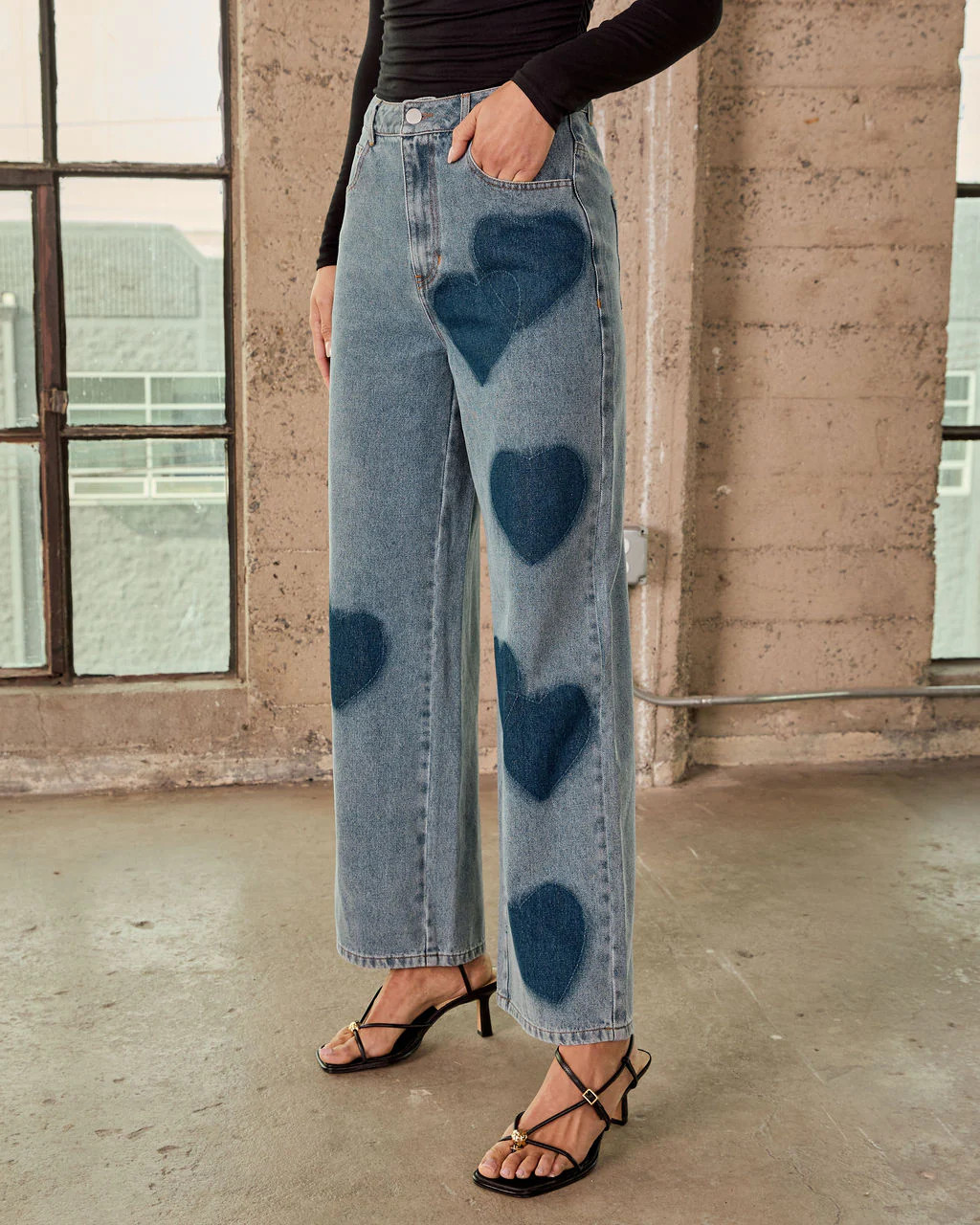 Just Lovers Heart Print Rigid Straight Leg Jeans | VICI