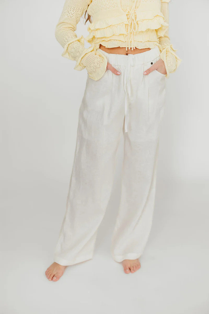 Jeanette 100% Linen Pants in White | Worth Collective