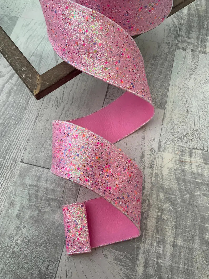 Pink Ribbon, Glitter Ribbon, Fairy Dust, Farrisilk, Wired Ribbon, 2.5 Ribbon, 10 Yards, Designer ... | Etsy (US)