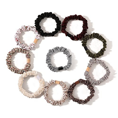 Hair Ties Silk Satin Scrunchies - Small Mini Thin Elestics Ponytail Holder Hair Bands Skinny Scrunchy For Thick Curl Hair No Crease Hair Ties Soft Accessories No Hurt Your Hair for Women and Girls | Amazon (US)