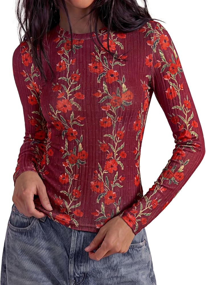 PRETTYGARDEN Womens Long Sleeve Shirts Floral Y2K Tops | Amazon (US)