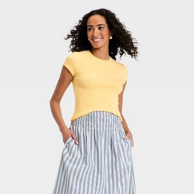 Women's Short Sleeve Ribbed T-Shirt - Universal Thread™ Yellow XL | Target
