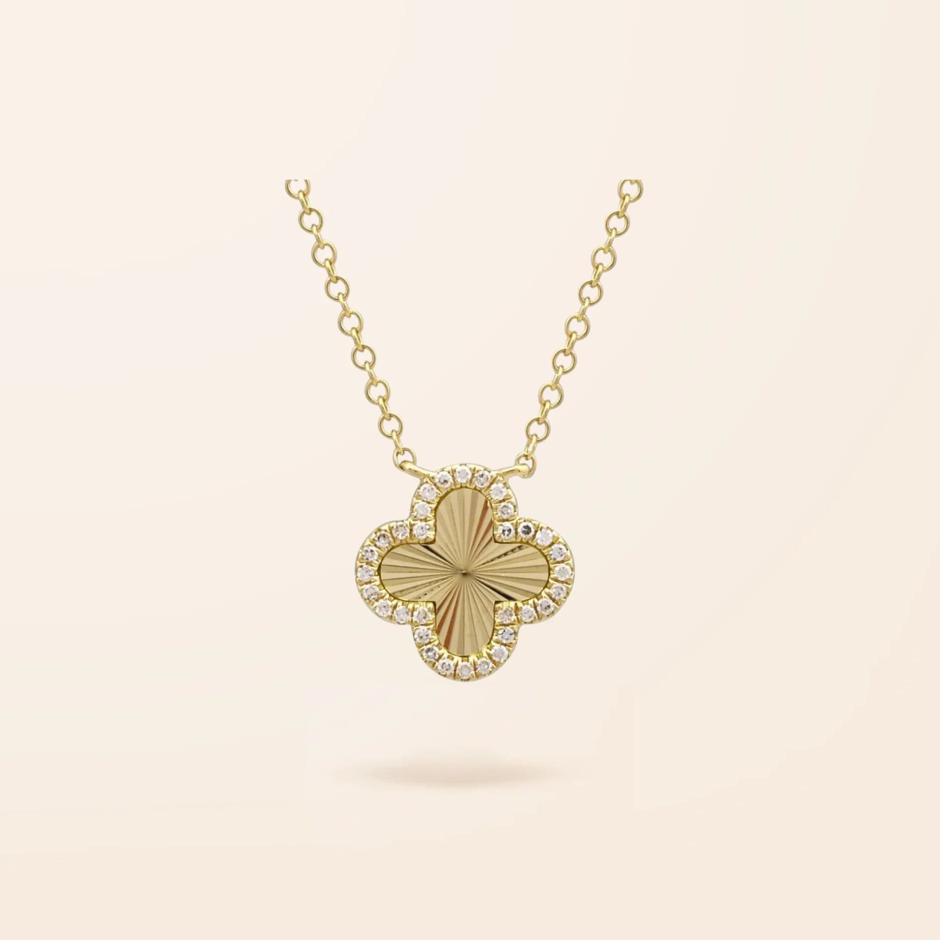 14K Gold Fluted Diamond Clover Necklace | Van Der Hout Jewelry