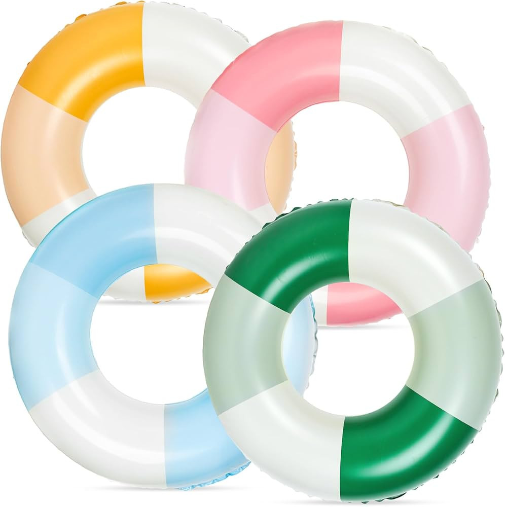 4Pcs Inflatable Pool Float 4 Colors Retro Striped Swim Rings Swimming Pool Tubes for Adults Teens... | Amazon (US)