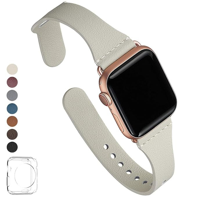LOVLEOP Slim Bands Compatible with Apple Watch Band 38mm 40mm, Top Grain Leather Band Replacement... | Amazon (US)