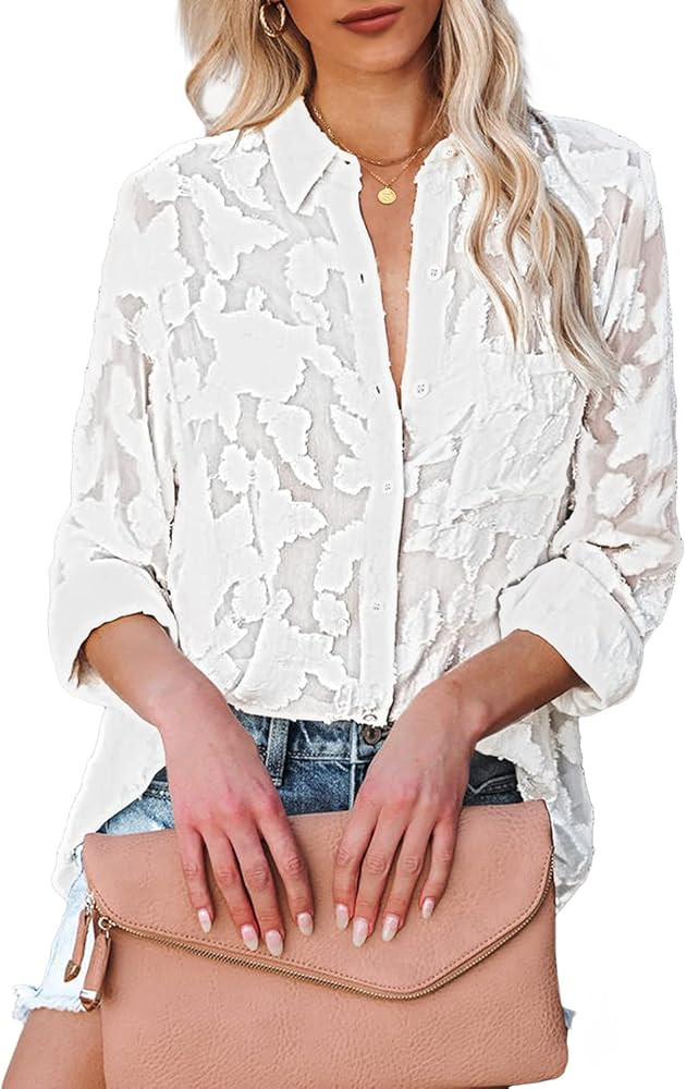 luvamia Button Down Shirts for Women Long Sleeve Blouses for Women Business Causal Dressy Boho Tops | Amazon (US)