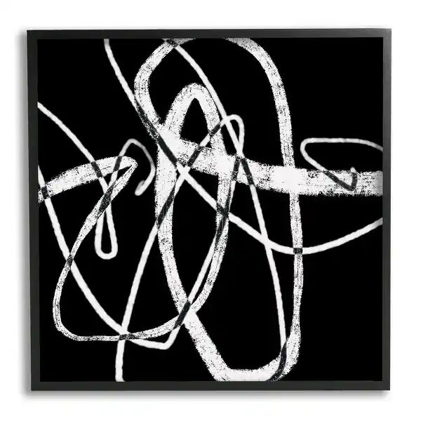 Stupell Industries Distressed Fluid White Lines on Black Abstraction Framed Wall Art - Overstock ... | Bed Bath & Beyond