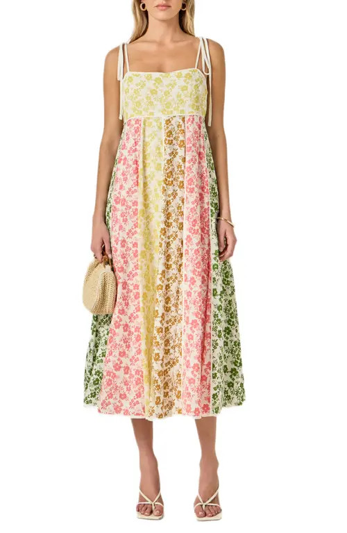 English Factory Colorblock Floral Tie Strap Midi Sundress in Multi at Nordstrom, Size Large | Nordstrom