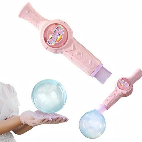 Elastic Smoke Bubble Machine for Kids - Rechargeable Magic Bubble Wand with Lights & Sound, Includes Gloves & Spill-Proof Cup, Safe Bubble Solution, Green & Pink (Pink) | Amazon (US)