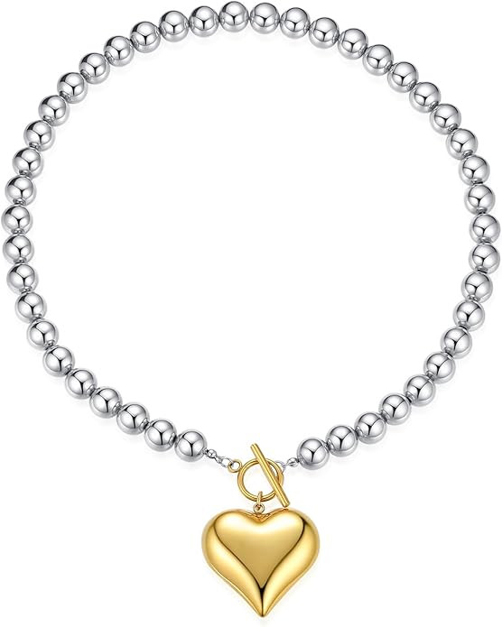 NUZON Sunburst Heart / 2-Tone Interlocking/CZ Evil Eye/Single Pearl/Love Heart Pendant Necklace f... | Amazon (US)