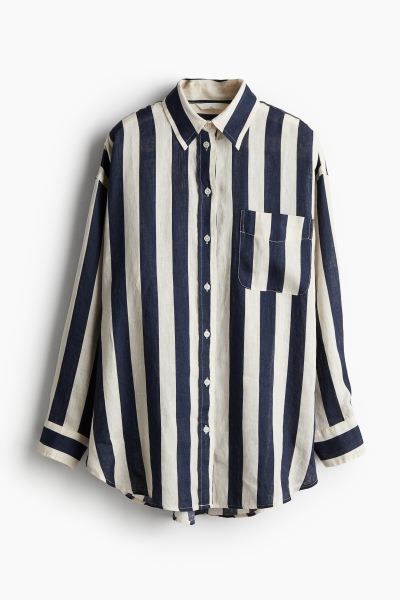 Oversized linen shirt - Navy blue/Striped - Ladies | H&M GB | H&M (UK, MY, IN, SG, PH, TW, HK)