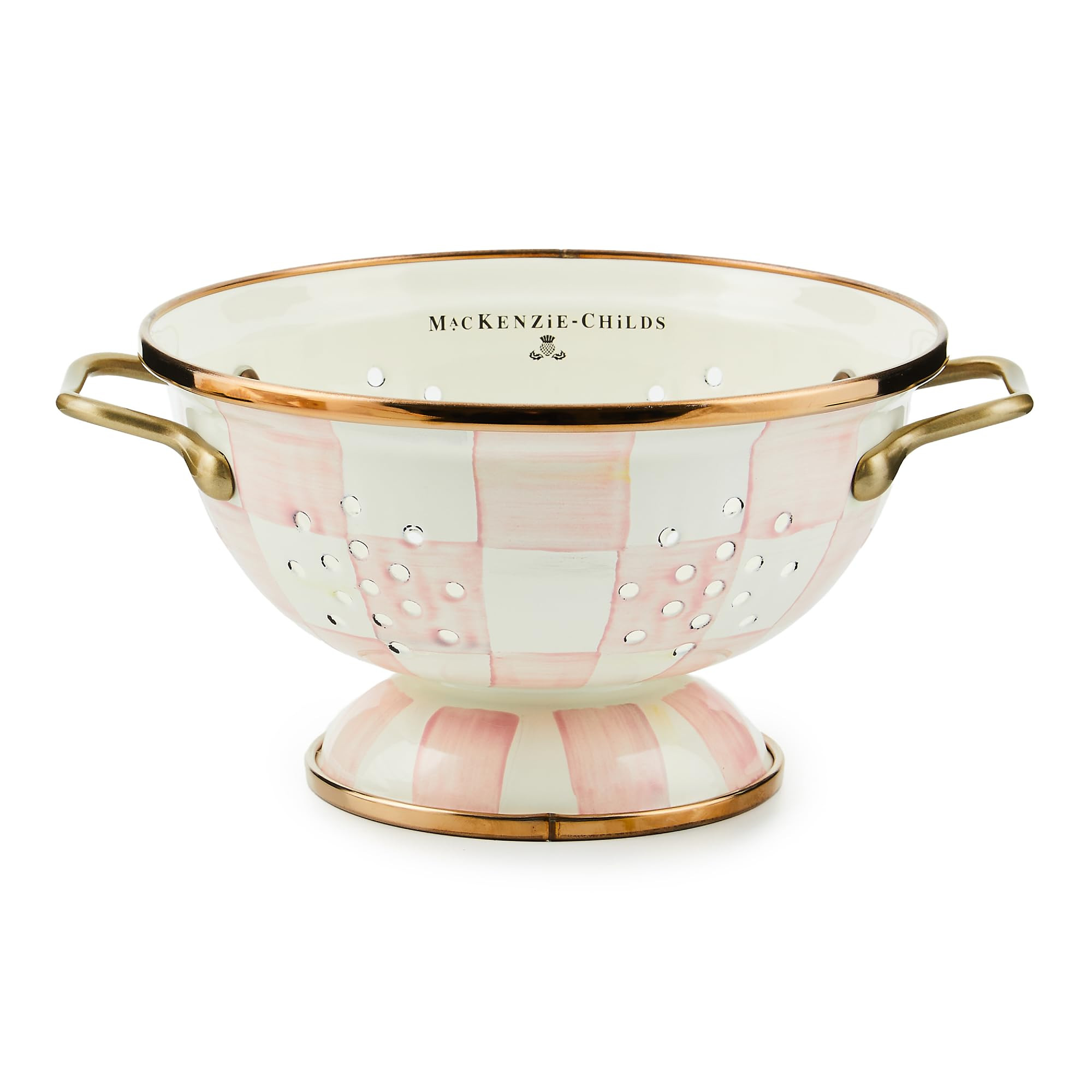 MACKENZIE-CHILDS Enamel Colander, Decorative Kitchen Strainer, Small, Pink-and-White Rosy Check | Amazon (US)