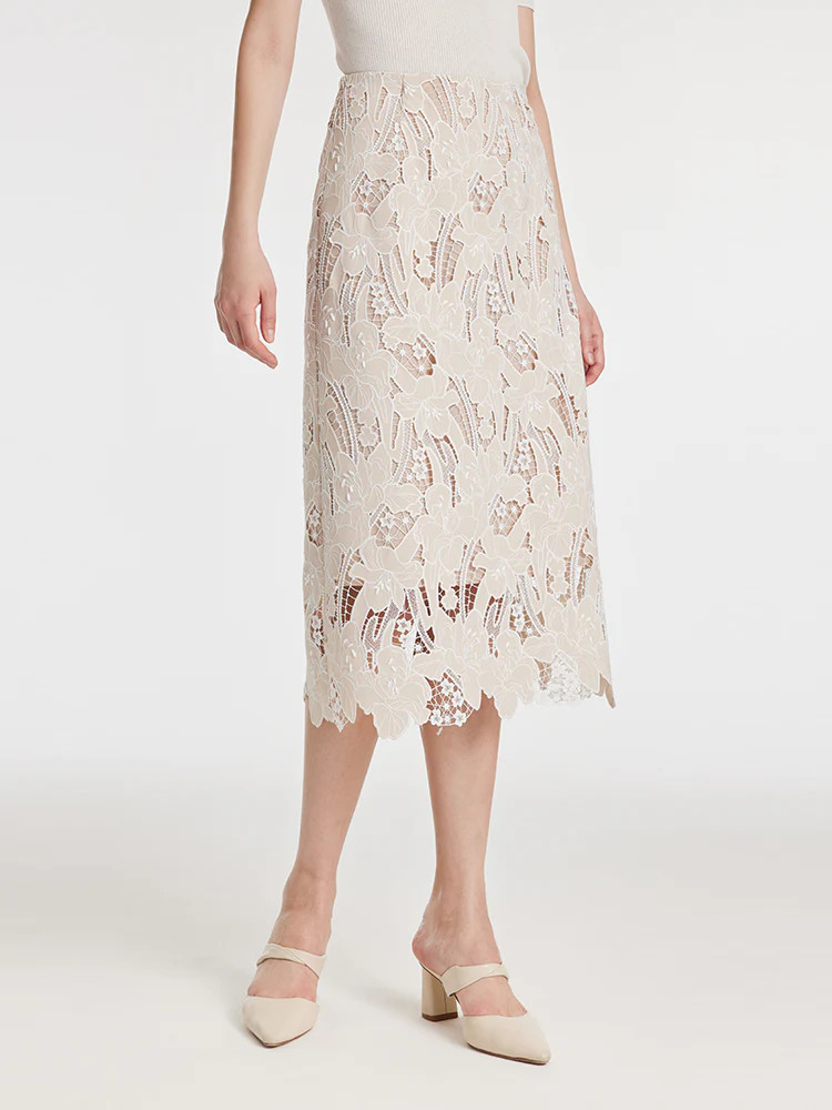 Lace Floral-Shaped Openwork Slit Women Half Skirt | GOELIA