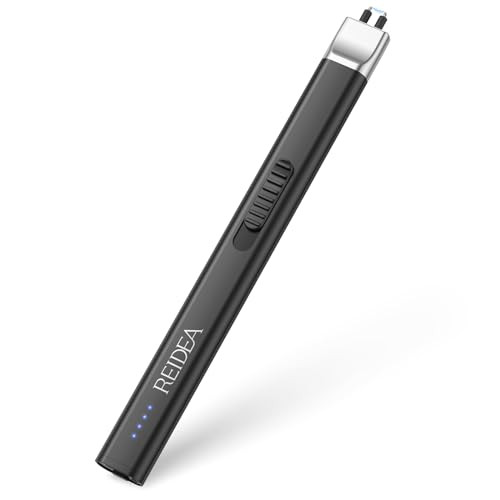 REIDEA Electric Lighter Candle Lighter, Windproof Flameless USB Rechargeable Arc Retractable Lighter with Safe Button and Power Indicator for Candle, BBQ and Fireworks, R1 Flat, Obsidian Black | Amazon (US)